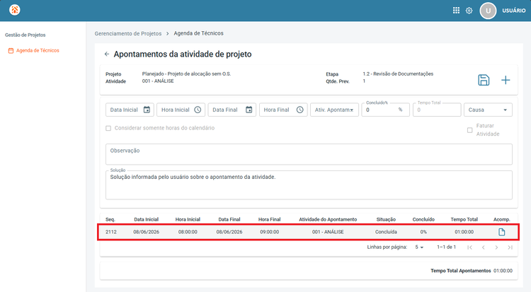 Editar Apontamento