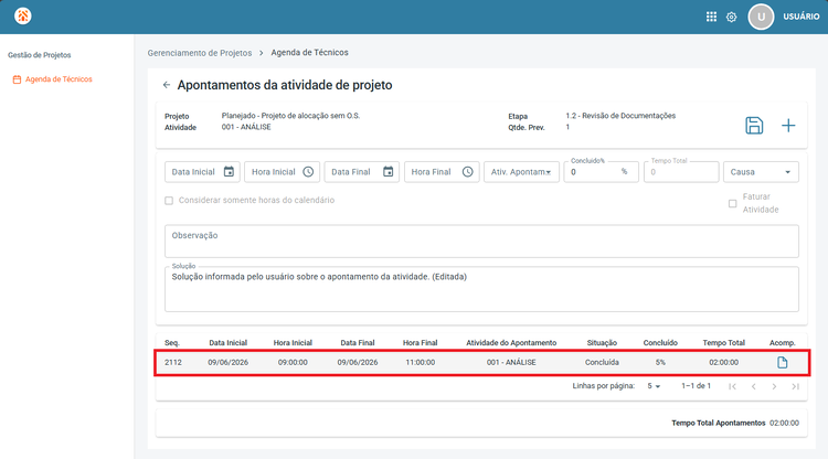 Editar Apontamento