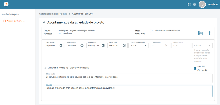 Criar Apontamento