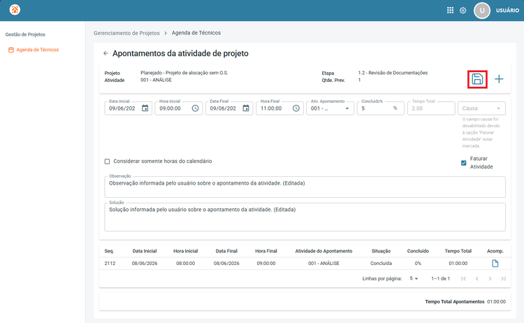 Editar Apontamento