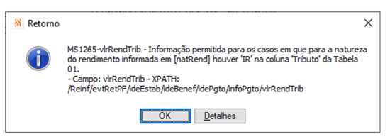 EFD Reinf - Rejeição MS1265