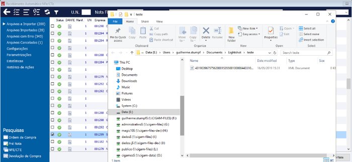 Exportar XML - exibição do arquivo salvo