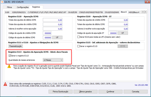 Sped Fiscal - Registro E113