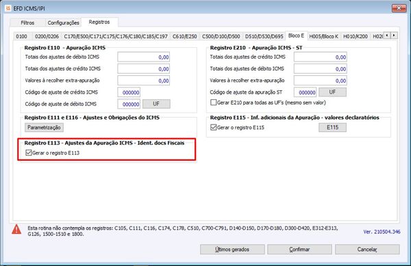 Registro E113