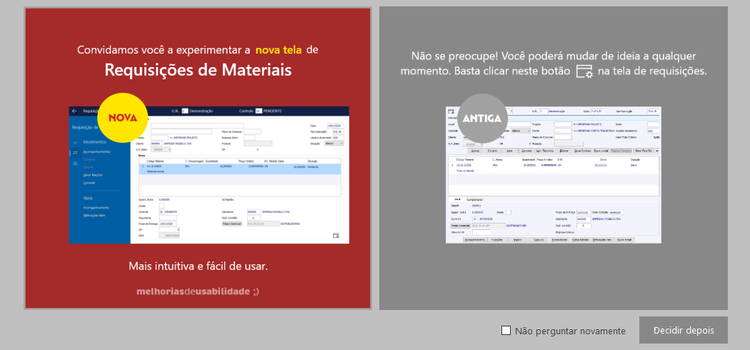 Sugestão de escolha nova tela de Requisições