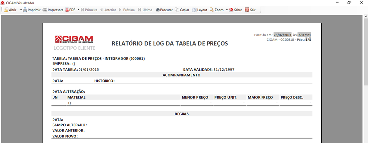 Tabela de Preço 18